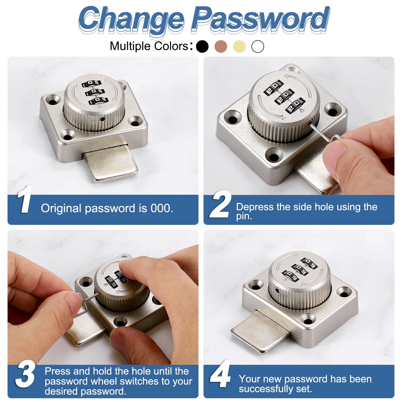 Uxcell Combination Cabinet Latch, 3-Digit Password Cabinet Lock Zinc Alloy Heavy Duty Keyless Safety Door Lock for One-Way Drawer Cupboard, Copper