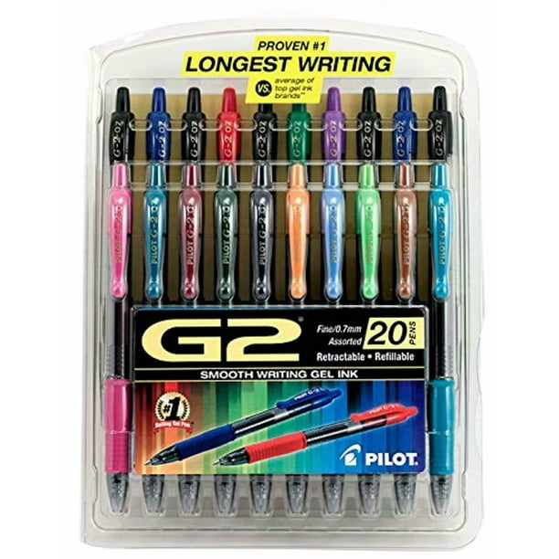 Pilot G2 Retractable Premium Gel Ink Roller Ball Pens, Fine Pt, 20 Pens, Assorte