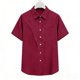 thumbnail image 3 of Craaazy Women Casual Collared Blouse, Solid Color Short Sleeve Button Down Shirt, Loose Fit Comfy V Neck Top for Daily Wear Gifts, 3 of 5