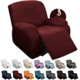 thumbnail image 1 of 4 Pieces Stretch Recliner Slipcover Latest Jacquard Recliner Chair Cover with Side Pocket Anti-Slip Fitted Recliner Cover Couch Furniture Protector with Elastic Bottom (Recliner, Wine Red), 1 of 7