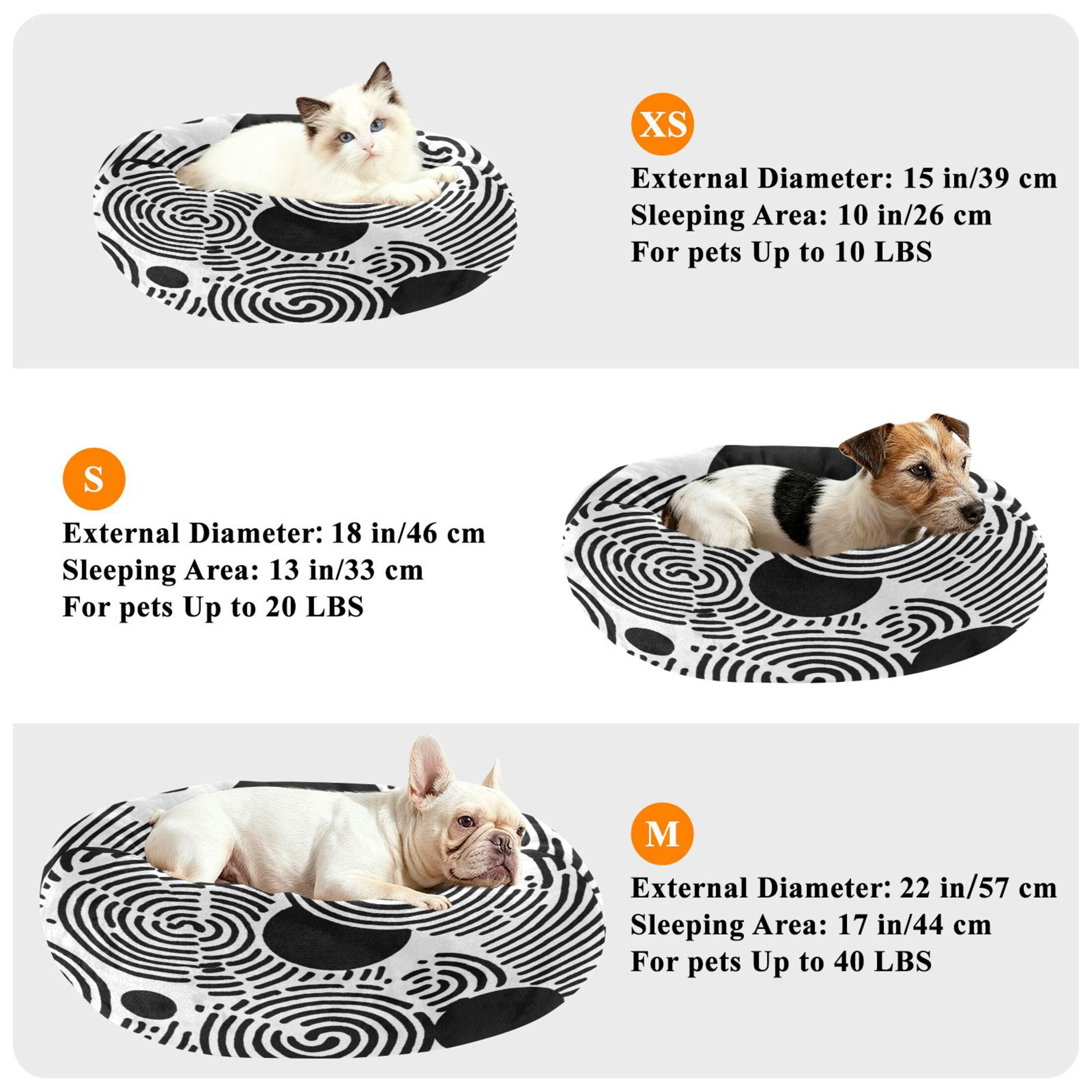 Iauyy Pet Couch Donut Cat Bed for Indoor Cats/Small Dogs Washable & Machine with Non-slip Bottom Calming Cat Furniture, Black and White Circles (M)