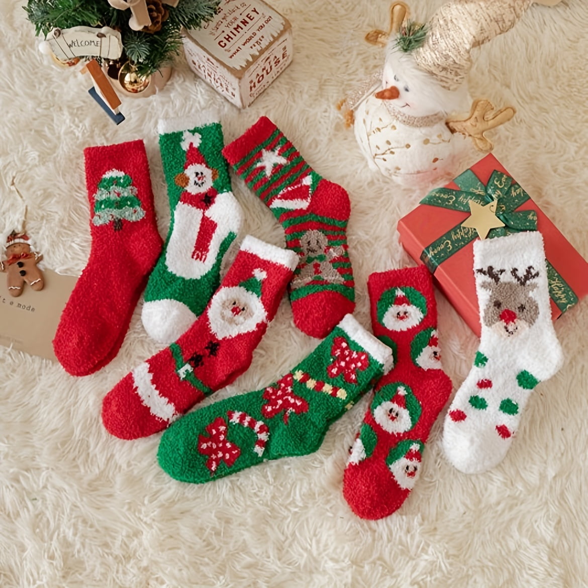 Chaussettes De Noel Femme Thermiques Mi-Mollet Chaussette En