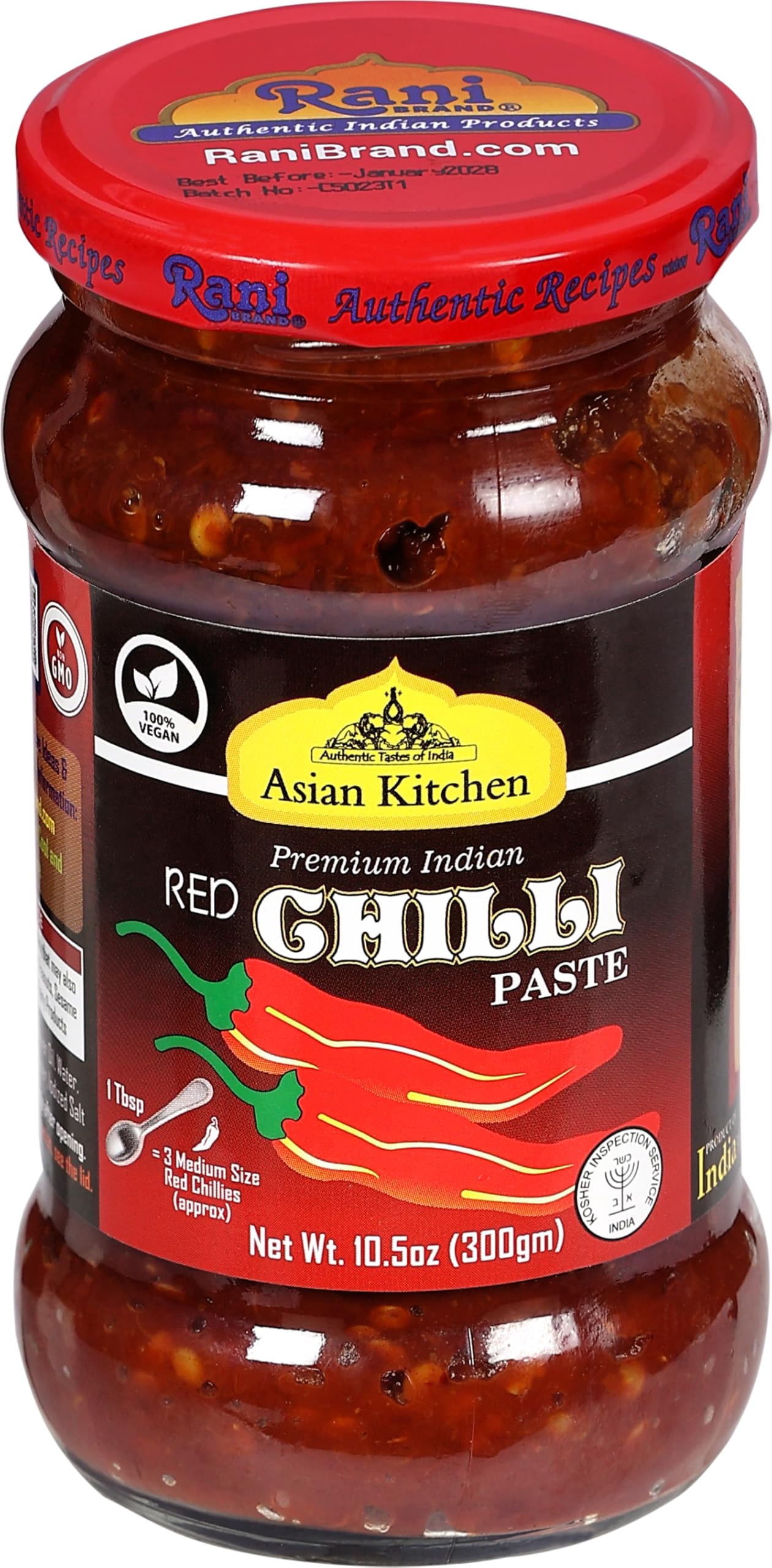 Rani Brand, Red Chilli Cooking Paste, 10.58oz, Vegan, Gluten Free