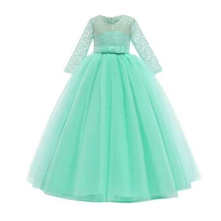 

Lace Formal Girls Princess Flower Performance Girl Child Dress Wedding Bowknot Clothes Girls Dress&Skirt Junior Dresses Size 16