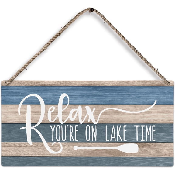 6x12 Inch Lake House Rustic Wood Plaque Sign, Lake House Decor For The Home, Lake Themed Decor, Lake House Life Gifts For Women Men, Relax You’Re On Lake Time Wall Hanging Decor Home Decor
