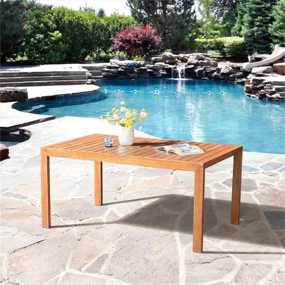 Alaterre Furniture Eucalyptus Wood, Weather-Resistant 63" x 37.5" Outdoor Dining Table with 2" Umbrella Hole