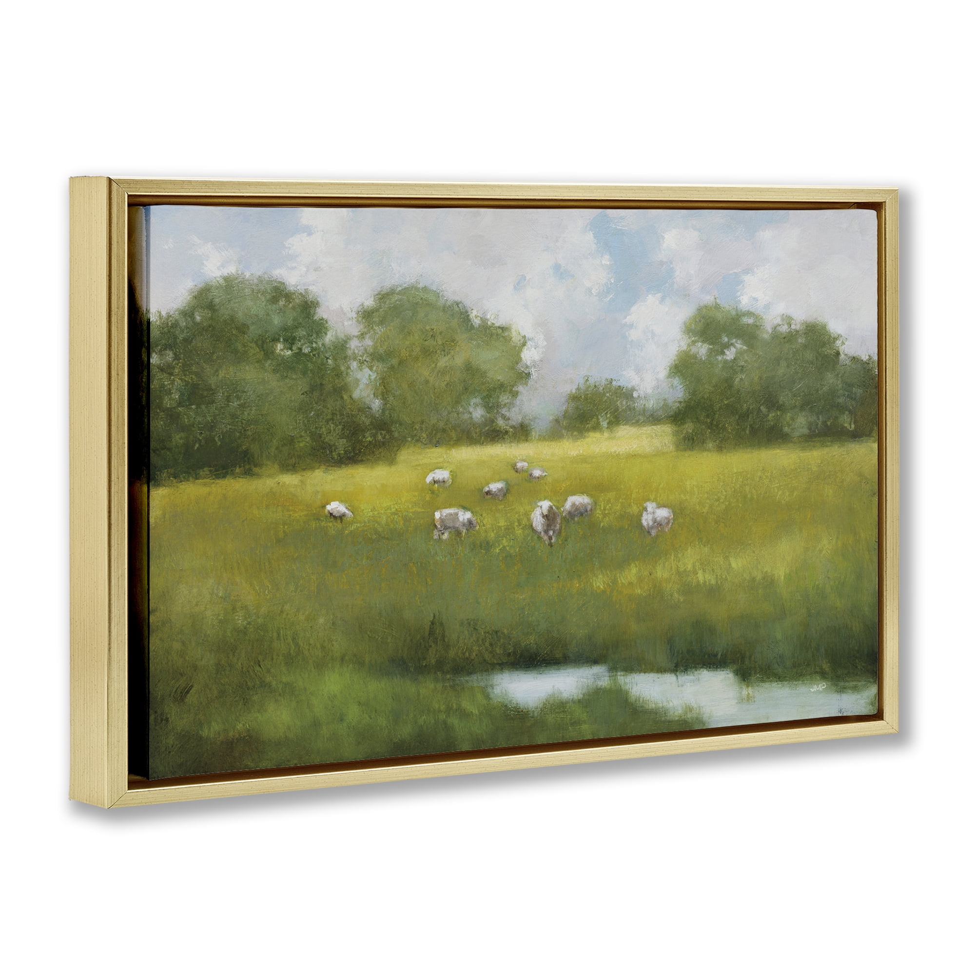 Stupell Industries Sun Grazing Sheep Landscape & Nature Painting Gold Floater Framed Canvas Art Print Wall Art, 25 x 17