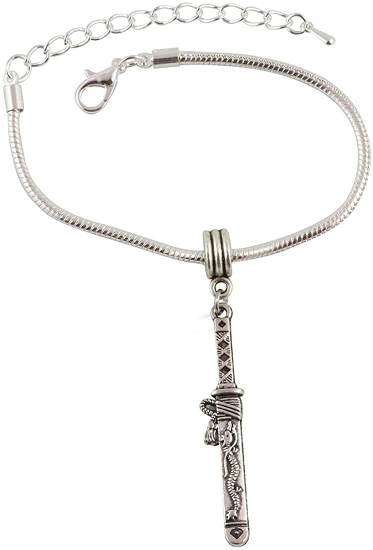 Emerald Park Jewelry Japanese Katana Sword Snake Chain Charm Bracelet