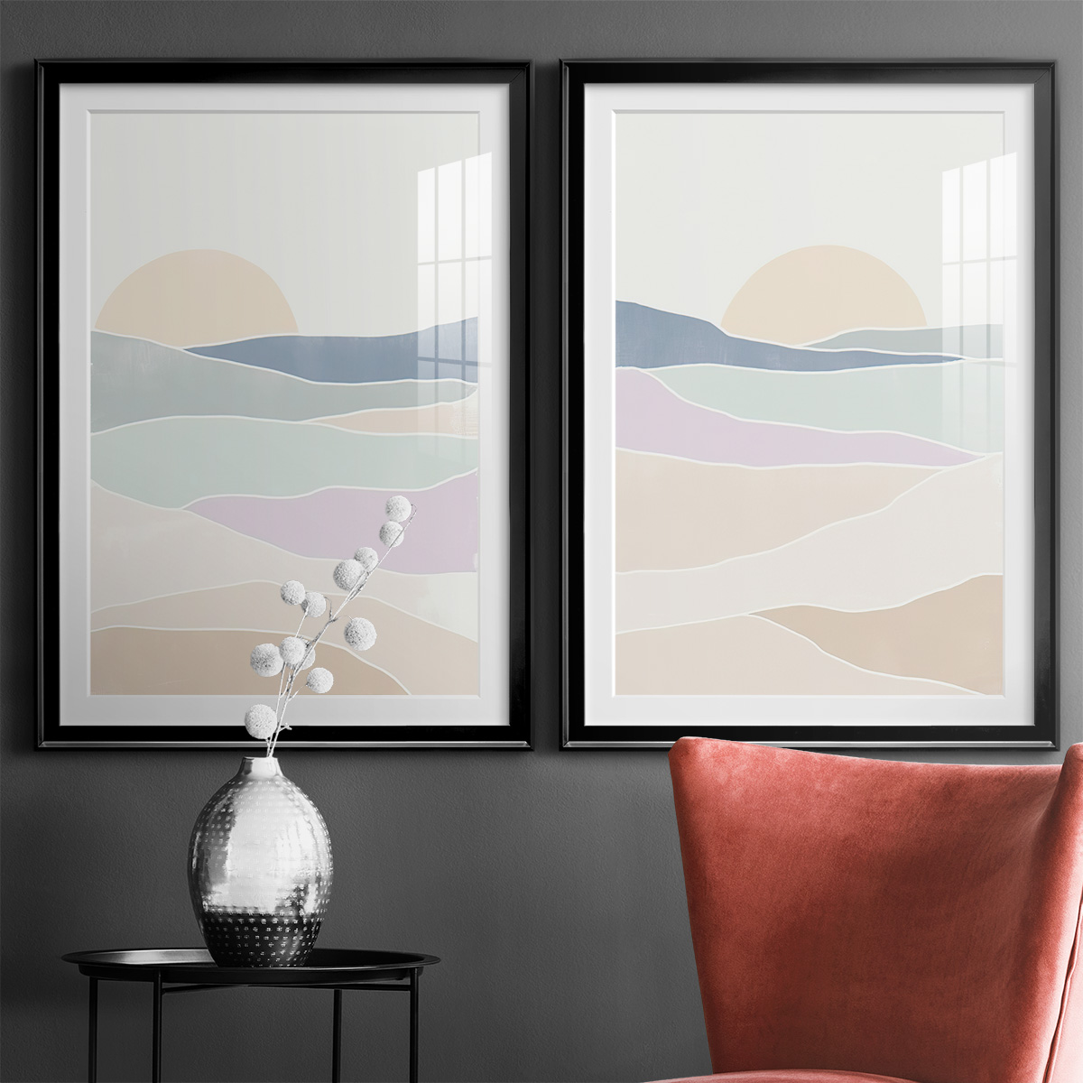 Wexford Home Wave Tableau I Premium Framed Print, 26.5" x 36.5" - Ready to Hang, Black (Set of 2)