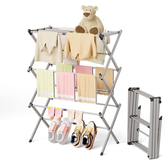 Foldable Space Saving Clothes Drying Rack, Extendable Rustproof Laundry Rack for Indoor Outdoor Dorm Room Apartments RV