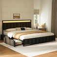 thumbnail image 3 of GUNAITO King Bed Frame with Headboard, Platform Bed with 2 Drawers, Velvet Upholstered Bed Frame with LED Lights & Charging station，Black, 3 of 10