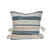 Foreside Home & Garden Blue 20x20" Cotton and Recycled Demin Decorative Throw Pillow with Hand Tied Tassels