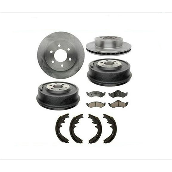 Front Rotors & Ceramic Brake Pads & Rear Drums & Shoes for 00-02 Dodge Durango