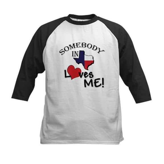CafePress - Somebody In Texas Loves Me Kids Baseball Jersey - Kids Cotton Baseball Jersey, 3/4 Sleeve Shirt