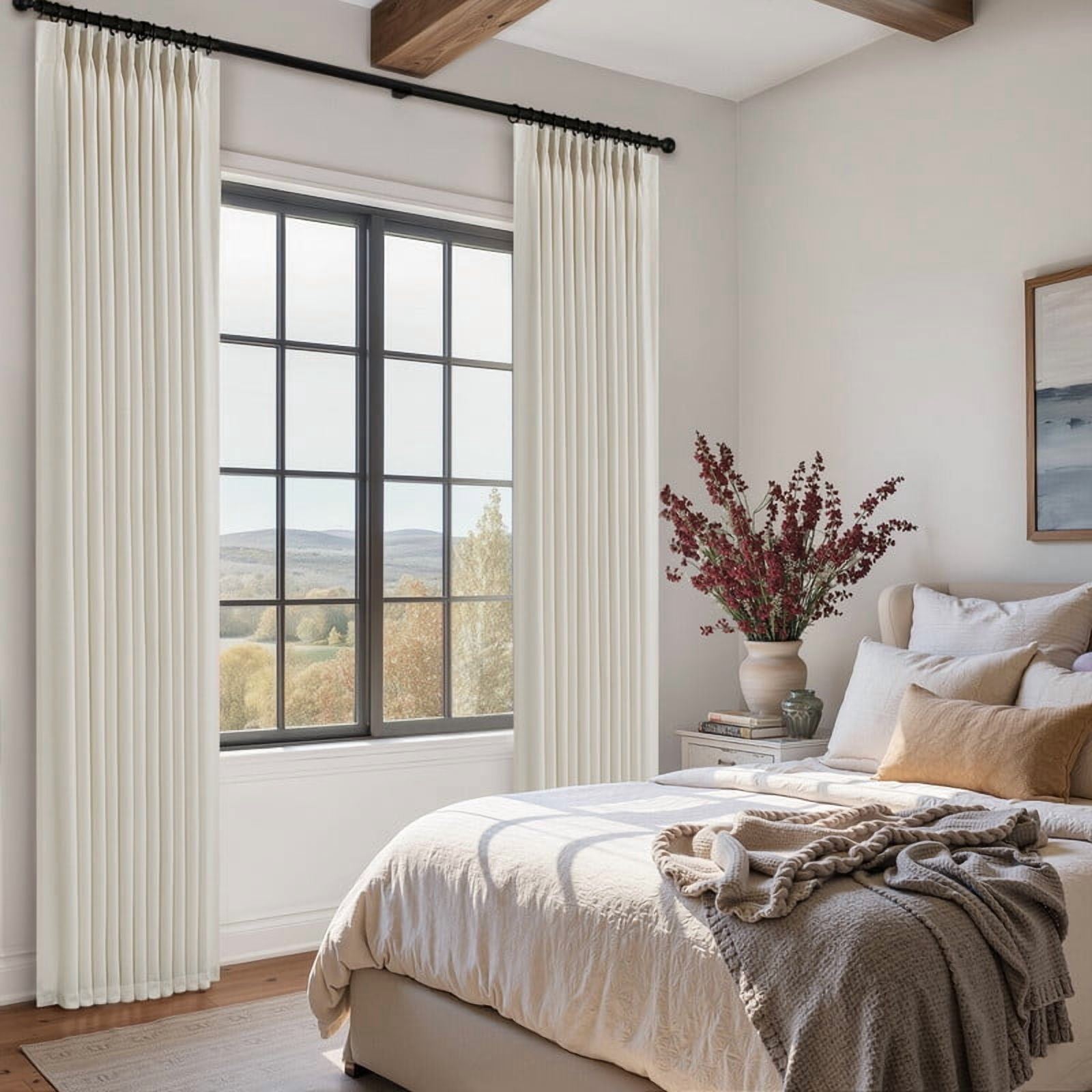 Topfinel Light Filtering Curtains Natural Pinch Pleated Drapes Back Tab Pinch Pleat Hooks Rings Window Treatments for Living Room Bedroom, Ivorybeige, 40x96 inch, 2 Panels