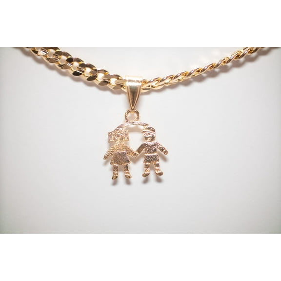 14k Bonded Gold Cuban Chain with Kids Charm Pendant, Best Unisex Christmas Gift for Women, Men, Mother, Father, Girlfriend, Boyfriend, Her, Him, 14k Necklace with Charm, Best jewelry Gifts