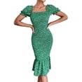 thumbnail image 1 of Vestido PRETTYGARDEN Midi Ajustado Floral Verde Talle Grande, 1 of 8