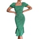thumbnail image 1 of Vestido PRETTYGARDEN Midi Ajustado Floral Verde Talle Grande, 1 of 8