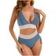thumbnail image 2 of Trajes de baño Amzcrzy Tankini para mujer, bikini de control de abdomen, bikini de mujer de cintura alta, traje de baño dividido de color con cordón, traje de baño abdominal fruncido azul marino, L, 2 of 9