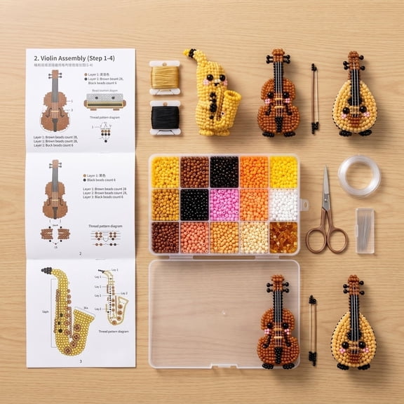 2026 New 3D Beaded Musical Instrument DIY Kit, Cute Cartoon Bead Craft Set with Complete Supplies, Ideal Creative Project for Adults and Teens