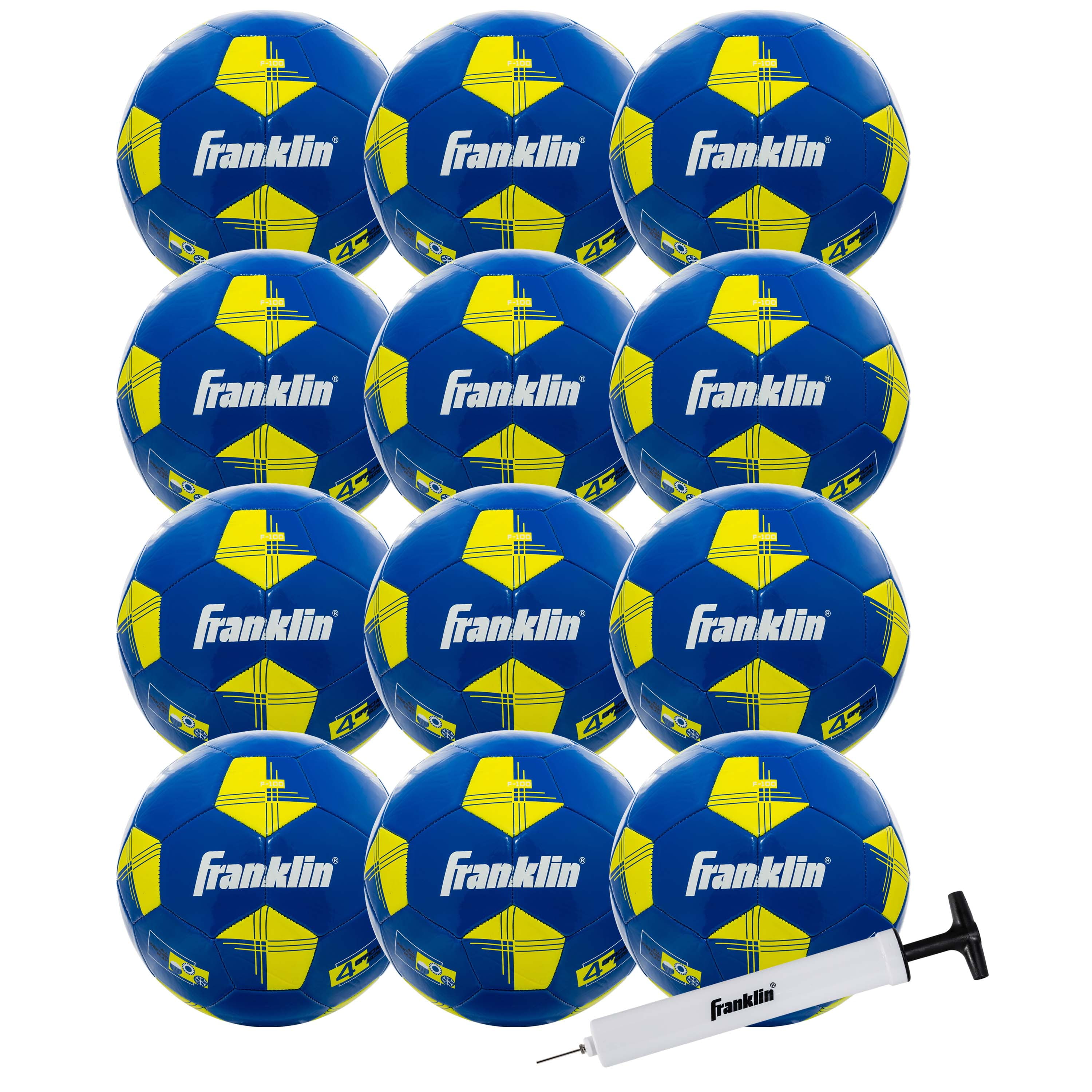 Franklin Sports Soccer Balls + Pump Set - (12) Size 4 Balls - Blue/Yellow