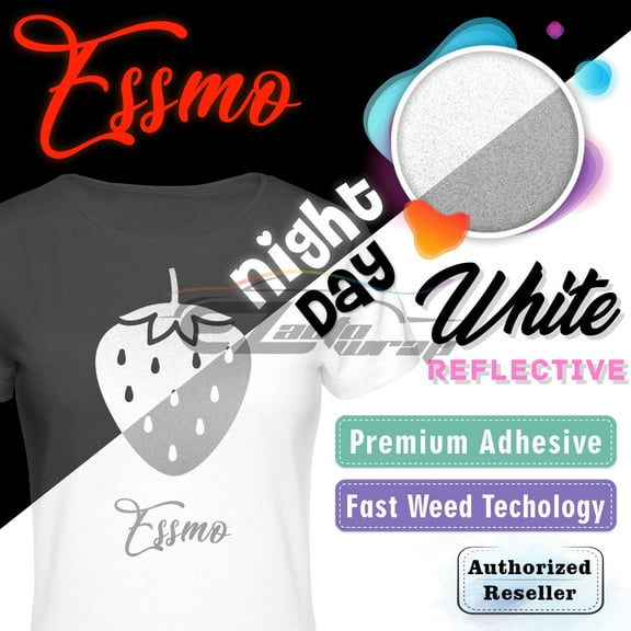 ESSMO™ Reflective Silver White Heat Transfer Vinyl HTV T-Shirt 20" Wide Roll Iron Heat Press RT03 20"x12"