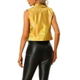 thumbnail image 3 of INSPIRE CHIC Women's Metallic Faux Leather Lapel Collar Sleeveless Zip Cropped Vest M Gold, 3 of 6