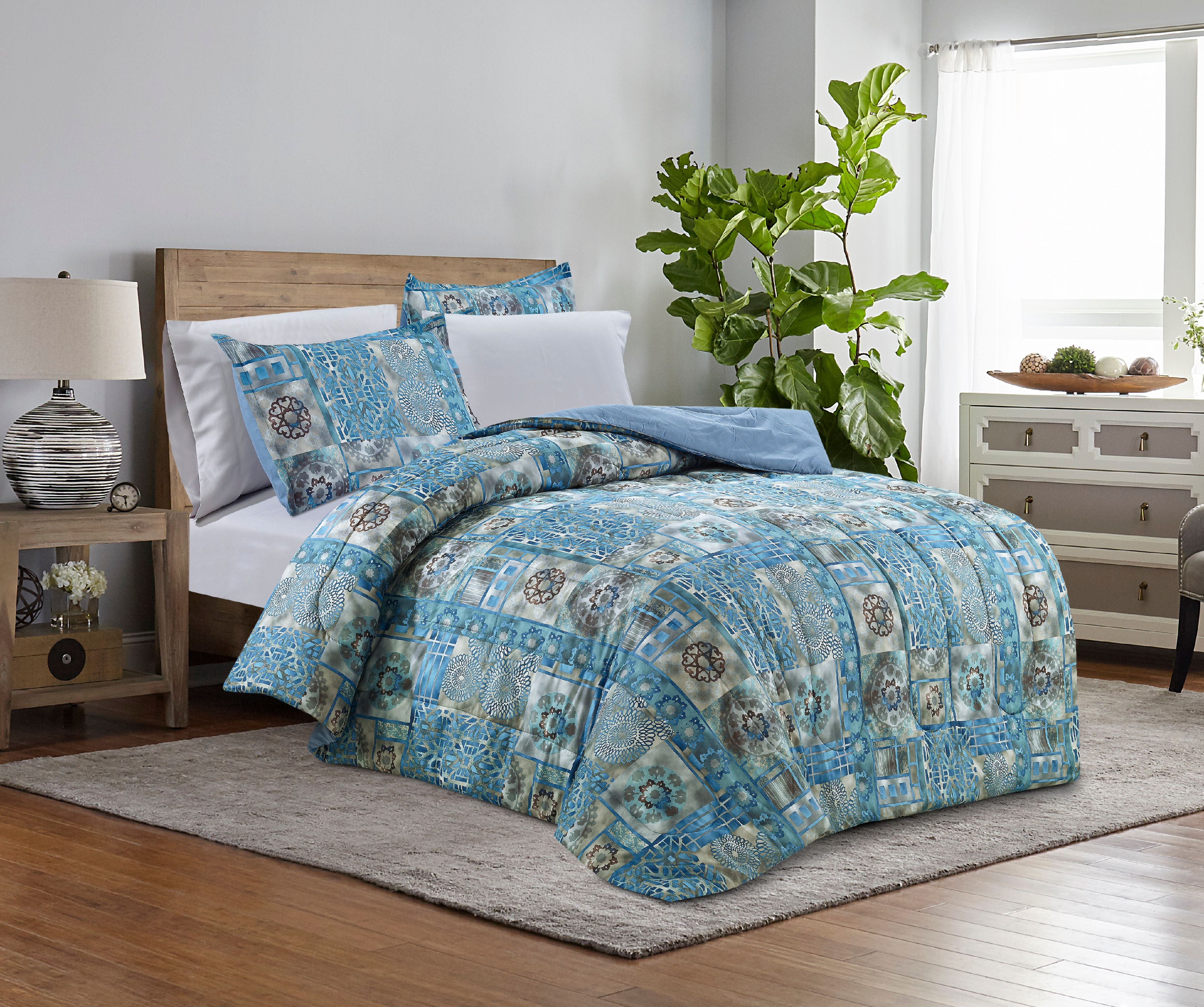 Mainstays Blue Patch Bed-in-a-Bag Complete Bedding Set ...