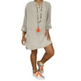 thumbnail image 1 of Innerwin Robe Courte Manches Longues Femmes Mini Robes Vacances Couleur Unie Décontractée Gris 3TG, 1 of 2