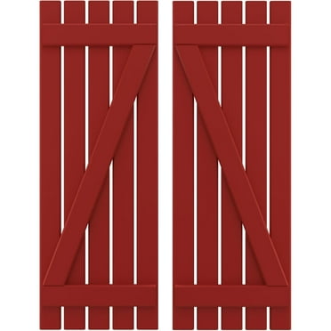 Ekena Millwork 19 1/2"W x 84"H Americraft Five Board (2 Batten) Exterior Real Wood Spaced Board-n-Batten Shutters w/ Z-Bar (Per Pair), Fire Red