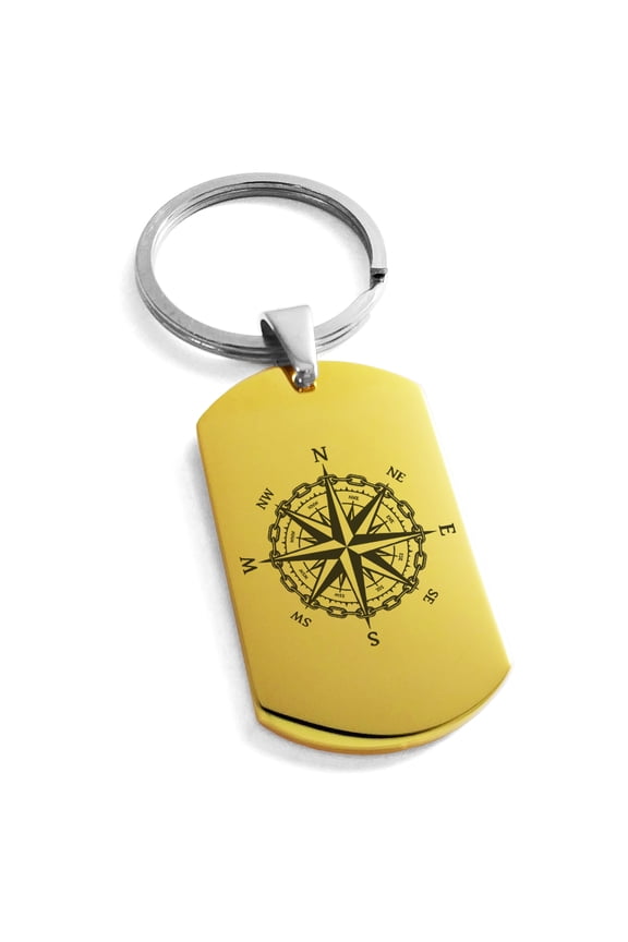 Stainless Steel Nautical Chaim Compass Engraved Dog Tag Keychain Keyring