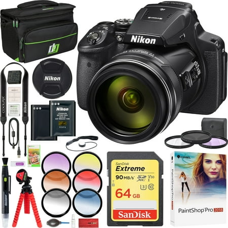 Nikon COOLPIX P900 Digital Camera with 83x Optical Zoom and Built-In Wi-Fi and NFC with Full HD 1080p Video Bundle Extra Battery Deco Gear Travel Case 64GB SDXC Card Accessory Set and Filter