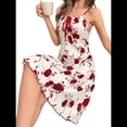 thumbnail image 2 of Camisón de Punto Acanalado con Estampado Floral para Mujer, Sin Mangas, con Lazo Frontal, Color Rojo, Talla L, 2 of 7