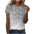 thumbnail image 2 of Babysbule Women's Shirts Women's Casual Sparkling Crystal Printed Round Neck Short Sleeve Short Top, 2 of 4