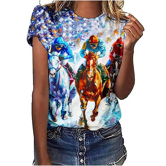 Womens Tops T-Shirts Graphic Print Short Sleeve Crewneck Tees Women's Clothing