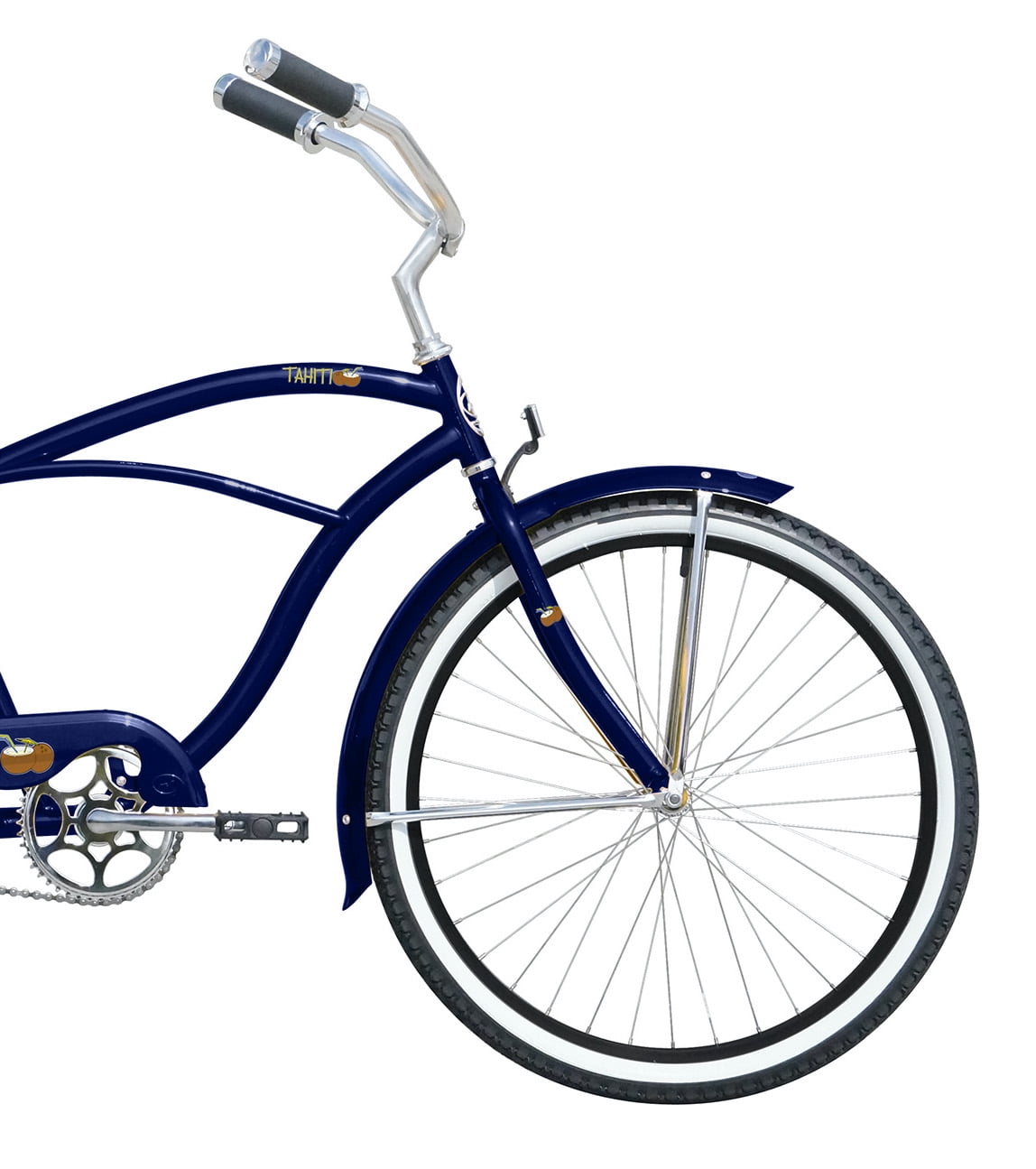 WonderWheels 26" Beach Cruiser Coaster Brake Stainless Steel Spokes One Piece Crank Alloy Black Rims 36H White Wall Tire W/ Fenders - Dark Blue/Black