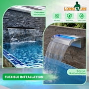 with lid Waterfall Pool Fountain, LONGRUN Stainless Steel Waterfall Spillway for Pools and Ponds - 35.4 Wide Decorative Water Feature for Swimming Pools, Koi Ponds and Garden