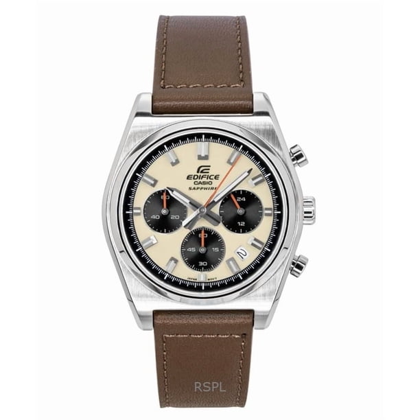 Casio Reloj Edifice Analógico Estándar con Cronógrafo, Correa de Cuero, Esfera Marfil, Cuarzo EFB-730L-7AV, 100 M, para Hombre
