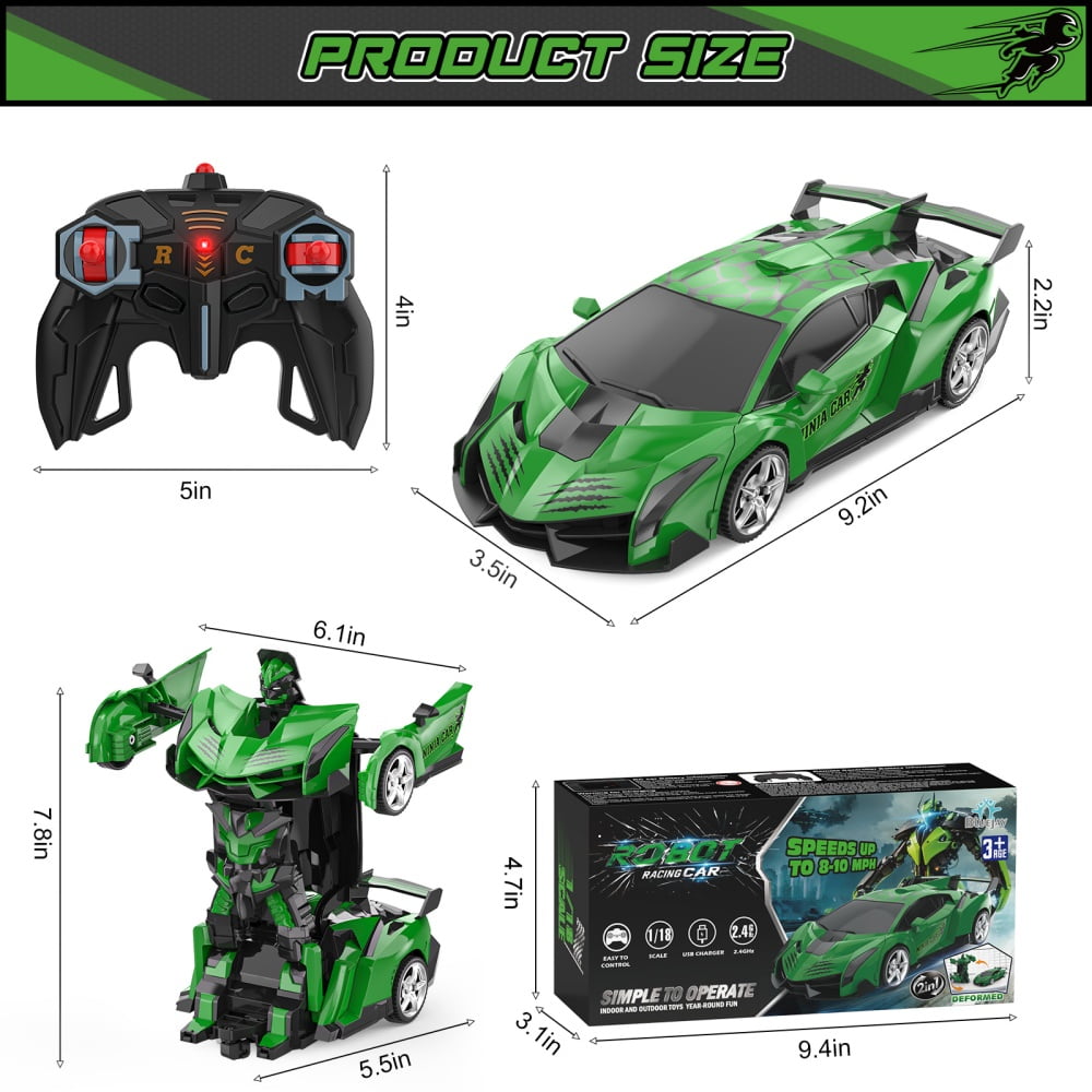 Wupuaait 2.4Ghz Transform Rc Cars 1:18 Scale Remote Control Car Transforming Robot, One-Button Deformation 360° Rotation Car Toy Gifts for Boys 3-12, Ninja