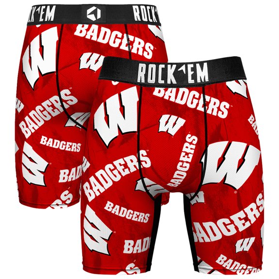 Men's Rock Em Socks Red Wisconsin Badgers All Over Logo Boxer Briefs