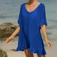 thumbnail image 2 of QIPOPIQ Robes de Plage pour Femmes Manches Courtes Col en V Couverture de Bikini d'Été Robe à Lacets Offres 2023, 2 of 5
