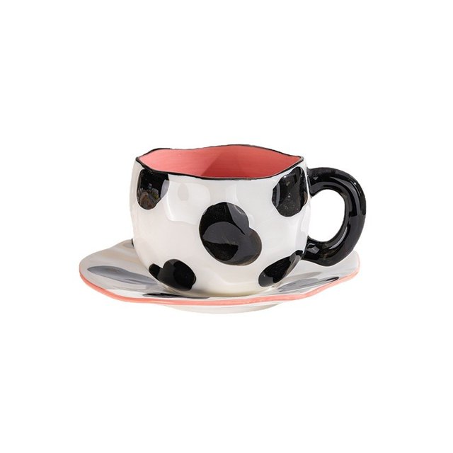 Taza de cerámica con forma de vaca, 350 ml, con platillo a juego