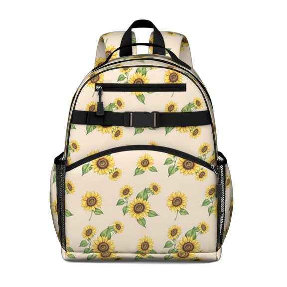 Sunflower Cream Pattern Cute School Backpack Bag for School with Padded Back and Adjustable Shoulder Straps 15.25"x11.5"x5.25"