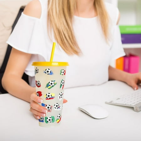 

Yinguo Creative Water Cup Football Cup PP Straw Cup Football Transparent Straw Cup 710ml Cold Change Temperature Sensitive Cup