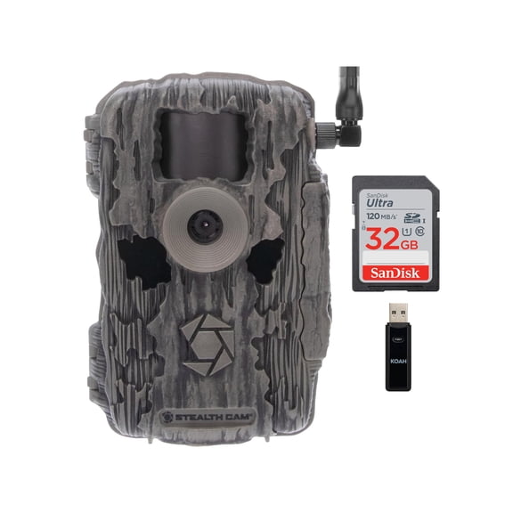 Stealth Cam Fusion X-Pro 36MP 720P Cellular Dual Sim Trail Camera Bundle with 32GB Memory Card and Reader (3 Items)