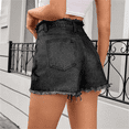 thumbnail image 4 of Jean Denim Shorts for Women High Waisted Womens Shorts Flat Front Distressed Ripped Solid with Pockets Streetwear Casual Shorts, 4 of 7