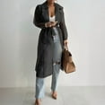 thumbnail image 2 of MORTTIC Women's Lightweight Semi-See Through Long Sleeve Cardigan - Loose Fit Open Front Cover Up with Buttons & Belt Black，S, 2 of 4