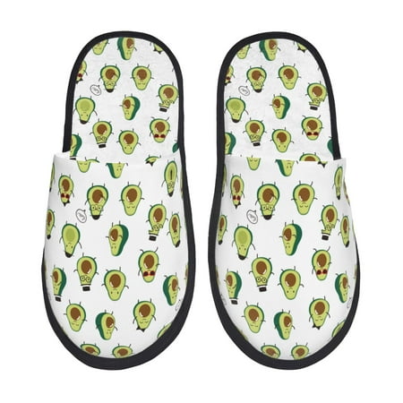 Balery Avocado Friends Slient Indoor Furry Fleece Comfort House Shoes Soft Non-Slip Home Shoes Cotton slippers House Slippers-- Medium