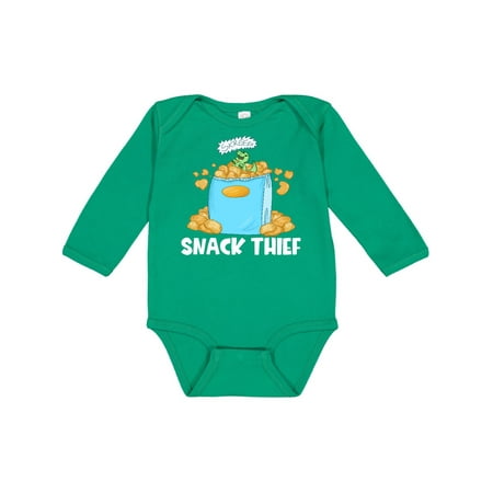 

Inktastic Snack Thief Little Dinosaur in Bag of Chips Gift Baby Boy or Baby Girl Long Sleeve Bodysuit