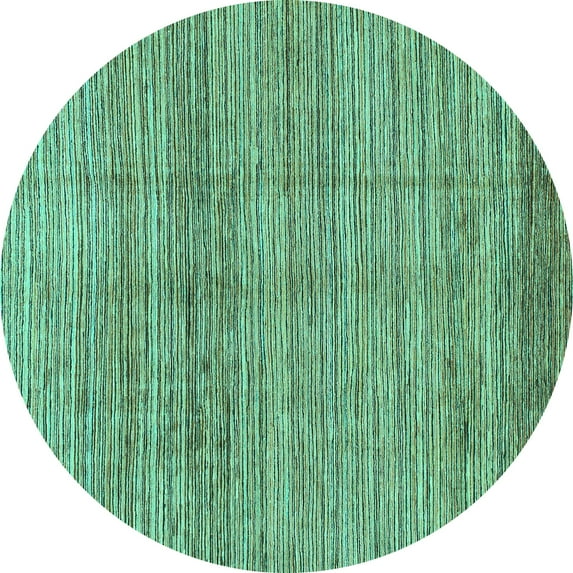 Ahgly Company Machine Washable Indoor Round Abstract Turquoise Blue Modern Area Rugs, 4' Round